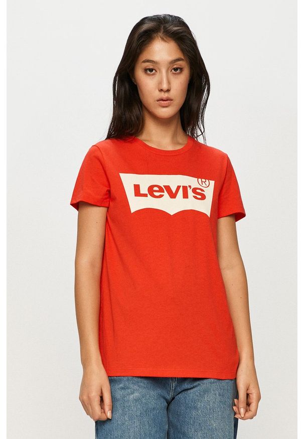 Levi's® - Levi's - T-shirt. Okazja: na spotkanie biznesowe, na co dzień. Kolor: czerwony. Materiał: dzianina. Wzór: nadruk. Styl: biznesowy, casual