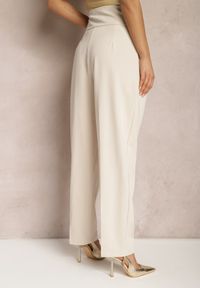 Renee - Beżowe Spodnie Garniturowe High Waist z Dwoma Paskami Ismera. Okazja: na spotkanie biznesowe. Stan: podwyższony. Kolor: beżowy. Styl: biznesowy, elegancki #5