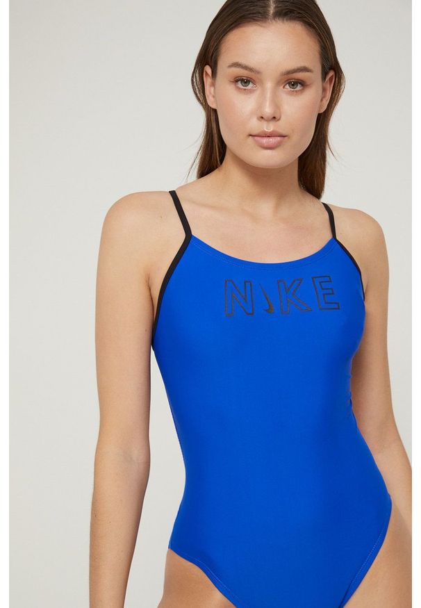Nike jednoczęściowy strój kąpielowy Cutout miękka miseczka. Kolor: niebieski. Materiał: poliester, skóra