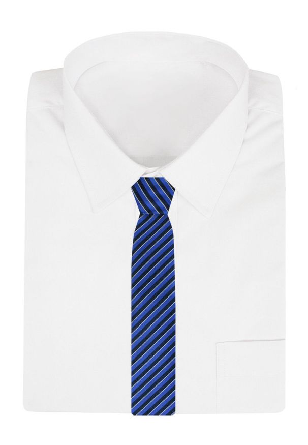 Klasyczny Krawat Klubowy - Alties - Czarno-Niebieski, Drobny Prążek. Kolor: niebieski. Materiał: tkanina. Wzór: prążki. Styl: klasyczny