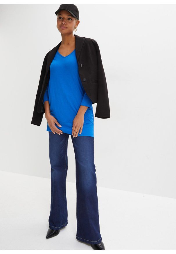 bonprix - Bluzka oversize z lejącej wiskozy. Kolor: niebieski. Materiał: wiskoza