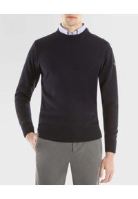PAUL & SHARK - Granatowy sweter z asymetrycznymi guzikami. Kolor: niebieski. Materiał: wełna. Długość rękawa: długi rękaw. Długość: długie. Wzór: aplikacja #1