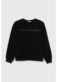 Calvin Klein Jeans bluza dziecięca kolor czarny z aplikacją. Kolor: czarny. Materiał: bawełna, prążkowany. Wzór: aplikacja #1