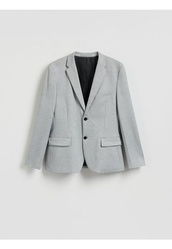 Reserved - Marynarka slim fit - jasnoszary. Kolor: szary. Materiał: dzianina, wiskoza