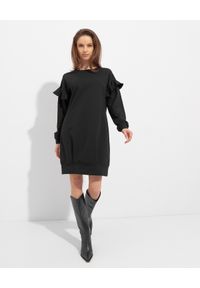 Liu Jo - LIU JO - Czarna sukienka z falbaną. Kolor: czarny. Materiał: bawełna, materiał. Wzór: aplikacja. Styl: klasyczny. Długość: mini #2