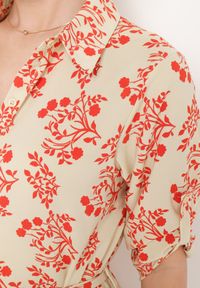 Born2be - Jasnobeżowa Koszulowa Sukienka z Podwijanymi Rękawami Zapinana na Guziki z Paskiem w Pasie Illnara. Okazja: na co dzień. Kolor: beżowy. Długość rękawa: długi rękaw. Typ sukienki: koszulowe. Styl: elegancki, casual, klasyczny #5