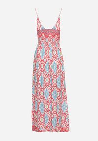 Born2be - Czerwona Taliowana Sukienka z Wiskozy na Regulowanych Ramiączkach z Gumką w Pasie Zenadea. Okazja: na co dzień. Kolor: czerwony. Materiał: wiskoza. Długość rękawa: na ramiączkach. Sezon: lato. Styl: wizytowy, casual #2