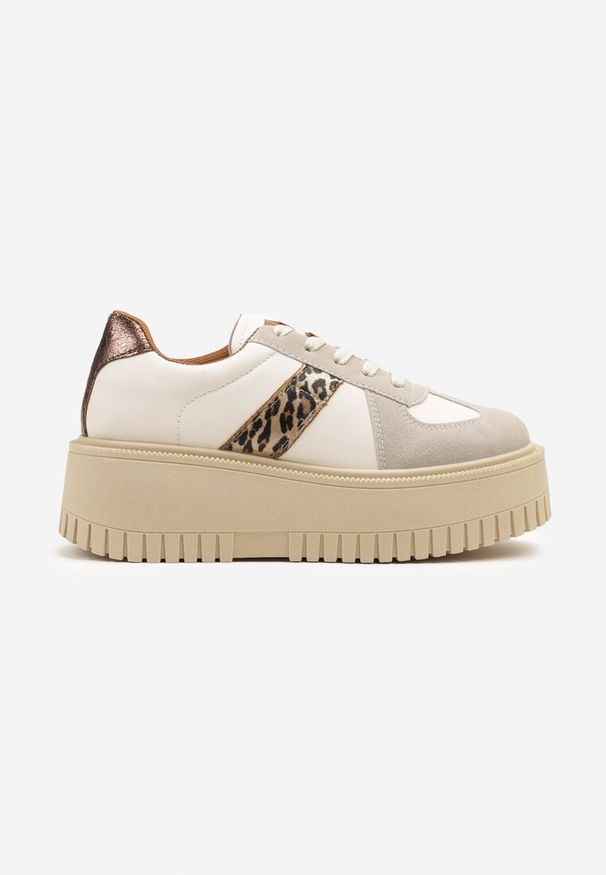 Born2be - Beżowo-Panterkowe Sneakersy na Grubej Podeszwie z Ozdobnym Paskiem Viviriana. Zapięcie: pasek. Kolor: beżowy. Materiał: jeans. Sezon: lato