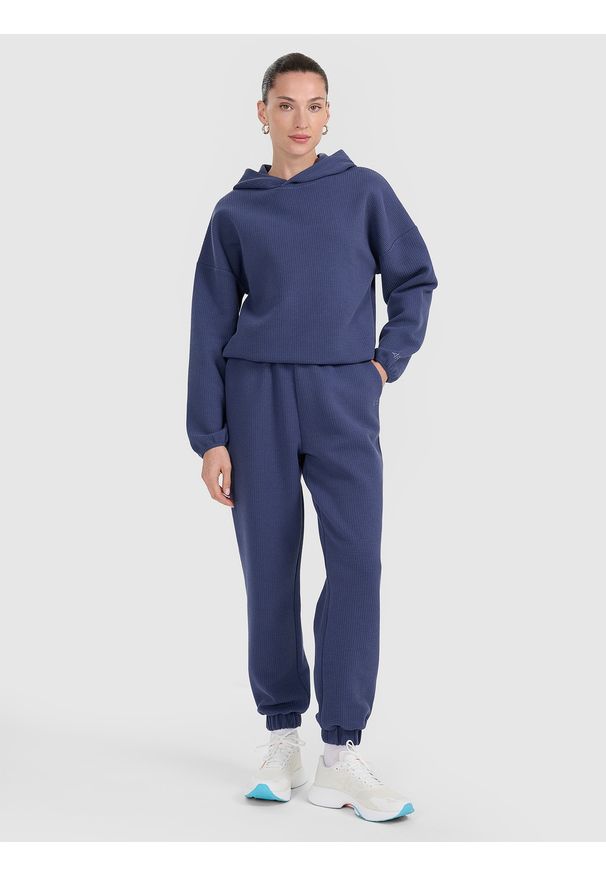 4f - 4F Bluza dresowa z waflowej dzianiny damska - granatowa XXL. Kolor: niebieski. Materiał: dresówka, dzianina