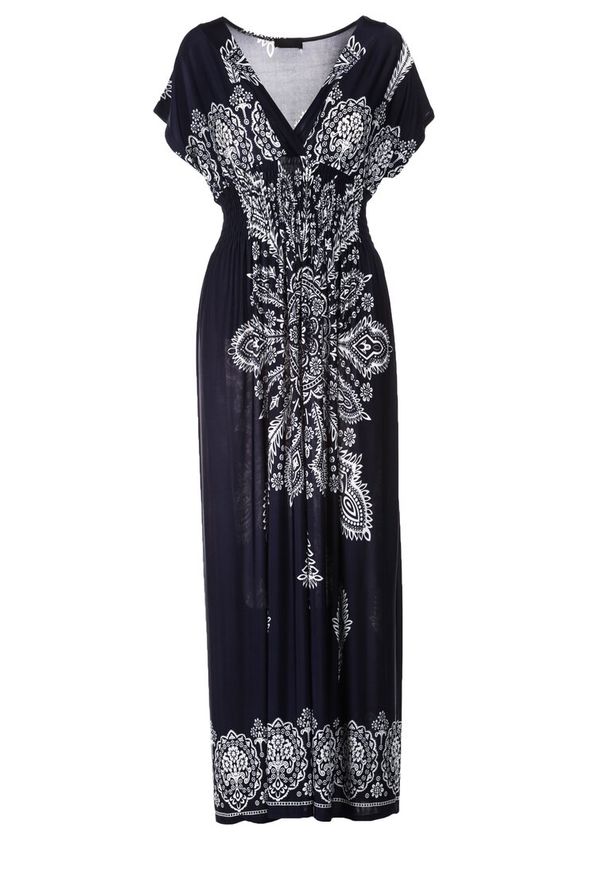 Born2be - Granatowa Sukienka Khryseis. Typ kołnierza: dekolt gorset. Kolor: niebieski. Materiał: materiał. Wzór: kwiaty. Typ sukienki: gorsetowe. Długość: mini