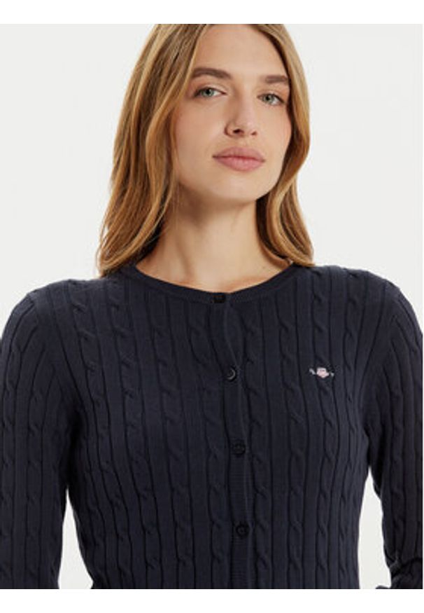 GANT - Gant Kardigan 4800103 Granatowy Slim Fit. Kolor: niebieski. Materiał: bawełna