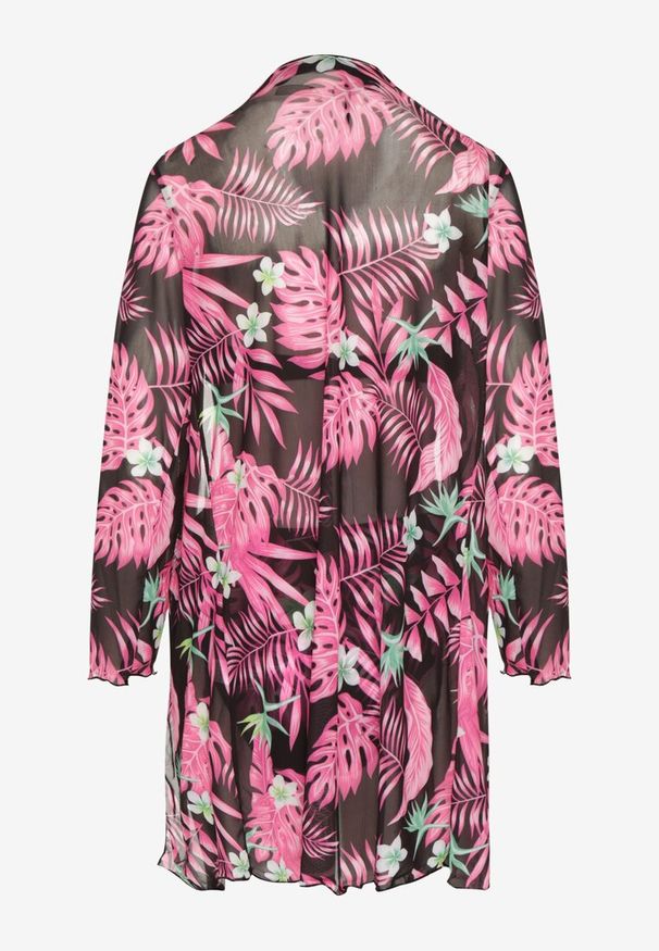 Renee - Czarno-Różowe Bikini Biustonosz z Wiązaniem i Figi z Dodatkową Siateczkową Narzutką Zarionea. Kolor: czarny. Wzór: aplikacja