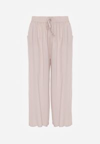 Renee - Jasnobeżowe Bawełniane Spodnie Palazzo High Waist z Gumką w Pasie Gitanea. Okazja: na co dzień. Stan: podwyższony. Kolor: beżowy. Materiał: bawełna. Styl: casual, elegancki #5