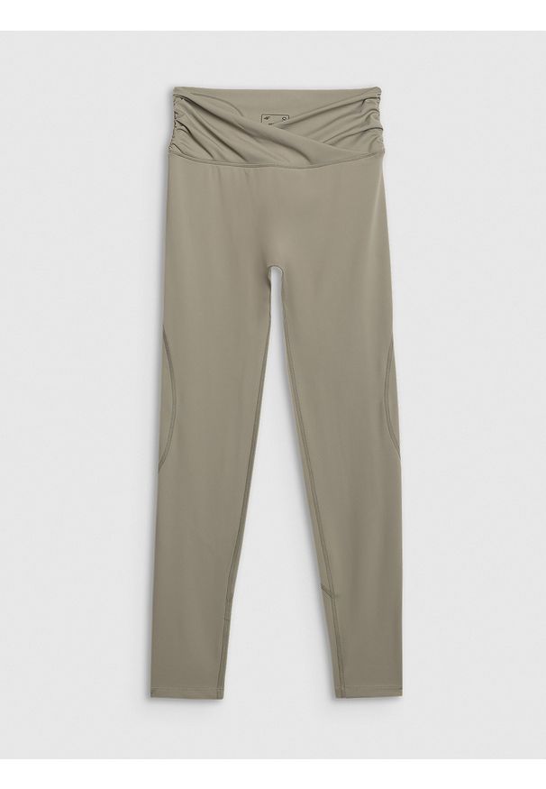 4f - 4F Legginsy do jogi i pilatesu szybkoschnące damskie - zielone L. Stan: podwyższony. Kolor: zielony. Materiał: materiał, elastan, włókno, dzianina. Długość: długie. Sport: joga i pilates