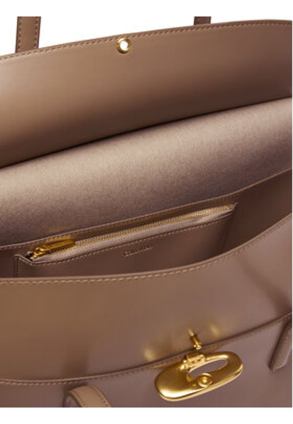 Calvin Klein Torebka Hardware Brushed Flap Tote Bag LV04F3336G Beżowy. Kolor: beżowy. Materiał: skórzane