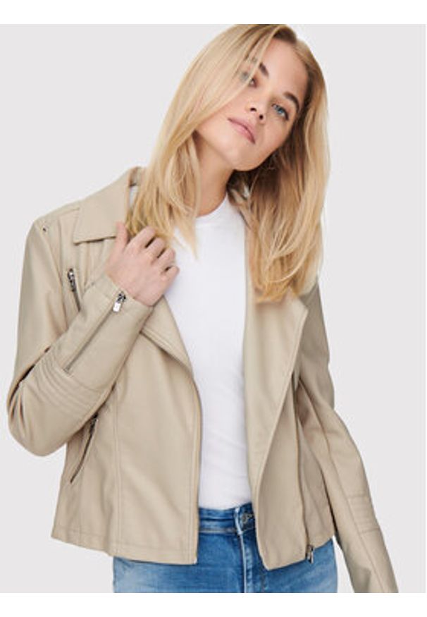 only - ONLY Kurtka z imitacji skóry Gemma 15153079 Beżowy Regular Fit. Kolor: beżowy. Materiał: wiskoza, skóra