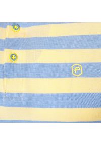 Bawełniana, Męska Koszulka Polo - Pako Jeans - Żółte Pasy. Okazja: na co dzień. Typ kołnierza: polo. Kolor: żółty, złoty, wielokolorowy. Materiał: bawełna. Wzór: prążki, paski. Styl: casual #9