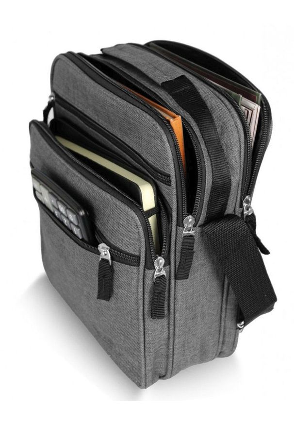 Torebka, Ciemnoszara Listonoszka Zapinana na Zamek z Paskiem - Pako Jeans. Kolor: szary. Materiał: poliester