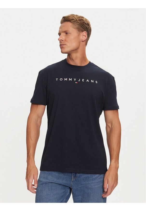 Tommy Jeans T-Shirt Linear Logo DM0DM20744 Granatowy Regular Fit. Kolor: niebieski. Materiał: bawełna