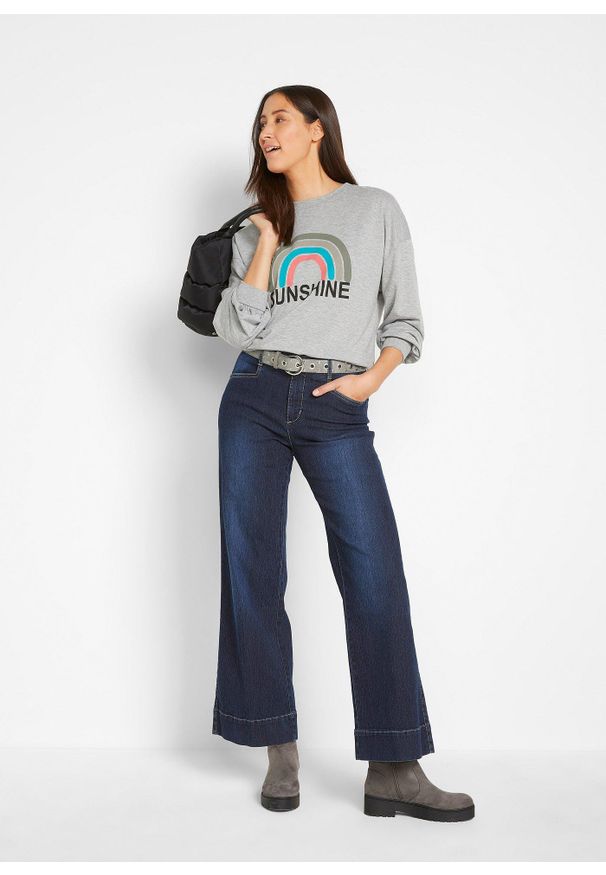 bonprix - Dżinsy wide leg, mid waist, ze stretchem. Kolor: niebieski