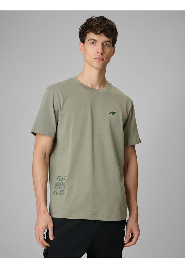 4f - 4F T-shirt regular z nadrukiem męski - oliwkowy XXL. Okazja: na co dzień. Kolor: oliwkowy, brązowy, wielokolorowy. Materiał: materiał. Wzór: nadruk. Styl: casual, klasyczny
