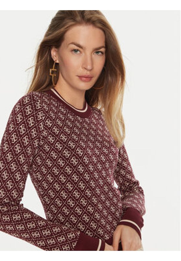 Guess Sweter Lise W4BR21 Z37K0 Bordowy Slim Fit. Kolor: czerwony. Materiał: syntetyk, wiskoza