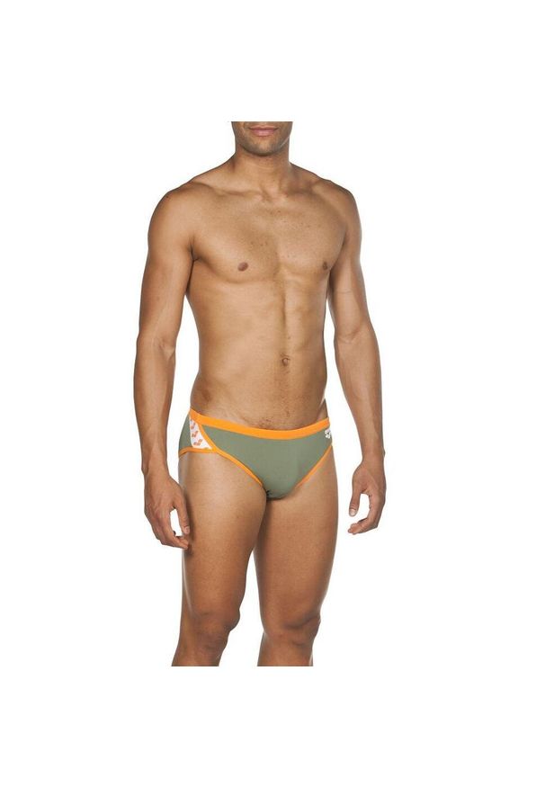 Kąpielówki slipy męskie na basen Arena Team Stripe Brief. Kolor: zielony, wielokolorowy, pomarańczowy