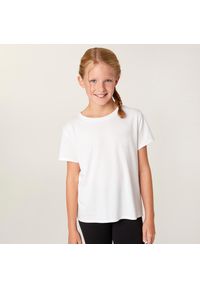 DOMYOS - Koszulka z krótkim rękawem dziecięca Domyos. Kolor: biały. Materiał: materiał, bawełna, lyocell, elastan, poliester. Długość rękawa: krótki rękaw. Długość: krótkie