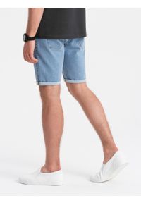 Ombre Clothing - Szorty męskie jeansowe z podwiniętymi nogawkami – błękitne V2 - Rozmiar: XL. Okazja: na co dzień. Kolor: niebieski. Materiał: jeans. Długość: krótkie. Wzór: aplikacja, ze splotem. Sezon: lato. Styl: casual, elegancki #3