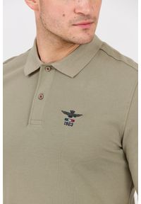 Aeronautica Militare - AERONAUTICA MILITARE Zielony męski longsleeve polo. Okazja: na co dzień. Typ kołnierza: polo. Kolor: zielony. Materiał: materiał, bawełna. Długość rękawa: długi rękaw. Styl: casual