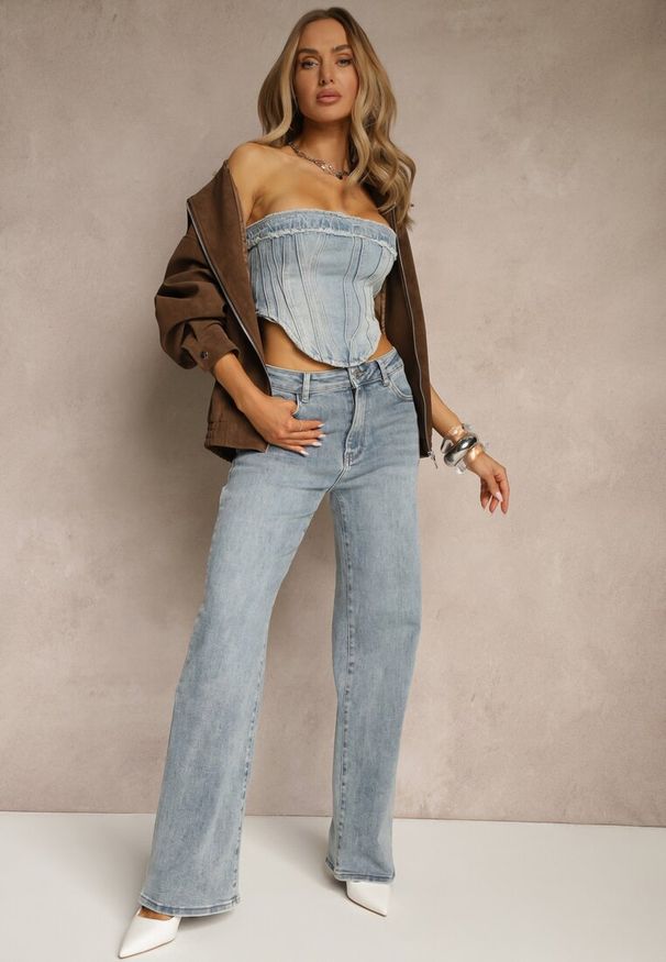 Renee - Niebieskie Szerokie Jeansy High Waist z Wiskozą Uliadria. Okazja: na co dzień. Stan: podwyższony. Kolor: niebieski. Styl: elegancki, casual