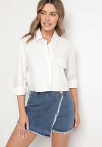Born2be - Granatowe Jeansowe Spódnico-Spodenki Jeansowe z Bawełny z Wysokim Stanem Neliatha. Okazja: na co dzień. Stan: podwyższony. Kolor: niebieski. Materiał: jeans, bawełna. Długość: krótkie. Styl: wizytowy, casual, elegancki #3