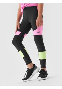 4f - Legginsy sportowe szybkoschnące dziewczęce. Kolor: czarny. Materiał: włókno. Styl: sportowy #2