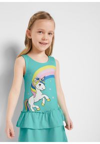 bonprix - Sukienka z dżerseju z czystej bawełny organicznej. Kolor: zielony. Materiał: jersey, bawełna. Wzór: nadruk. Sezon: lato #2