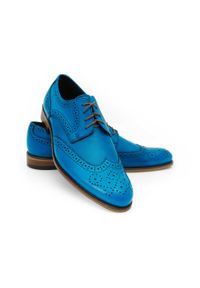 Faber - Niebieskie męskie buty wizytowe - brogsy T155. Kolor: niebieski. Materiał: skóra. Styl: wizytowy #5