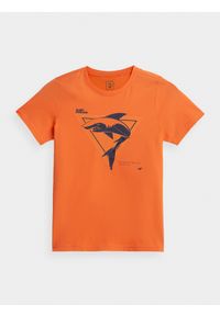 4f - T-shirt z nadrukiem chłopięcy. Kolor: pomarańczowy. Materiał: materiał, bawełna, dzianina. Wzór: nadruk #1