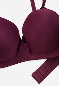 Born2be - Ciemnofioletowy Gładki Biustonosz Zdobiony Kokardką Ocerien. Kolor: fioletowy. Materiał: koronka. Wzór: aplikacja, gładki #5