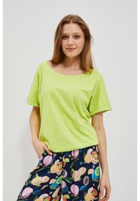 MOODO - Bawełniany t-shirt z okrągłym dekoltem i szerokimi krótkimi rękawami neonowy. Materiał: bawełna. Długość rękawa: krótki rękaw. Długość: krótkie