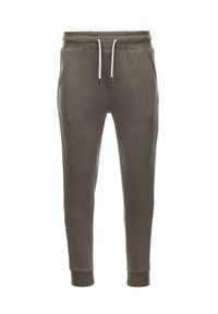 Ombre Clothing - Spodnie męskie dresowe z lampasem - oliwkowe V9 P865 - XXL. Kolor: oliwkowy. Materiał: dresówka