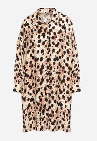 Born2be - Beżowa Wiskozowa Sukienka Koszulowa z Lnem w Panterkę w Stylu Nietoperza Emarille. Okazja: na co dzień. Kolor: beżowy. Materiał: wiskoza, len. Wzór: motyw zwierzęcy. Typ sukienki: koszulowe. Styl: casual, klasyczny #4