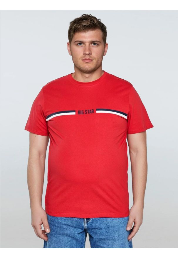 Big-Star - Koszulka męska z nadrukiem czerwona Lexor 603. Okazja: na co dzień. Kolor: czerwony. Materiał: dresówka, dzianina. Wzór: nadruk. Styl: casual, sportowy, klasyczny