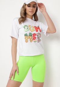 Born2be - Zielono-Biały Komplet z T-shirtem i Szortami Typu Kolarki Tiimavee. Kolor: zielony. Materiał: dzianina #3