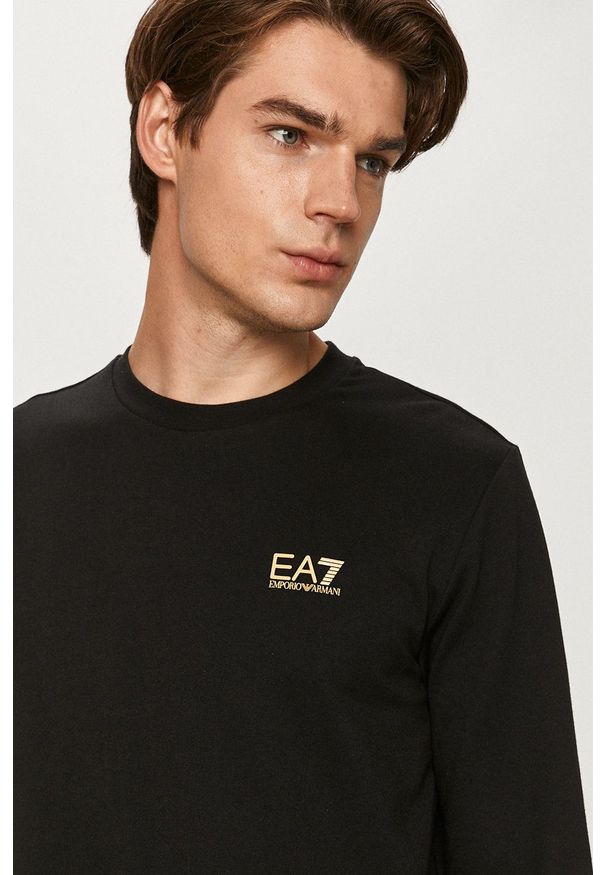 EA7 Emporio Armani Bluza męska kolor czarny gładka. Okazja: na co dzień. Kolor: czarny. Wzór: gładki. Styl: casual