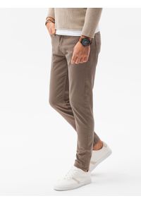 Ombre Clothing - Spodnie męskie chinosy SLIM FIT P1059 - ciemnobeżowe - XXL. Okazja: na co dzień. Kolor: beżowy. Materiał: bawełna, tkanina, elastan. Styl: casual #3