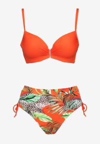 Born2be - Pomarańczowe Bikini Biustonosz i Majtki Figi ze Ściągaczami w Tropikalny Wzór Sadeille. Kolor: pomarańczowy