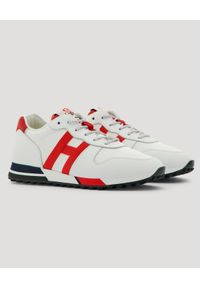 Hogan - HOGAN - Białe sneakersy H383. Kolor: czerwony. Materiał: bawełna, dresówka, guma, jeans, tkanina. Wzór: aplikacja, kolorowy, nadruk #4