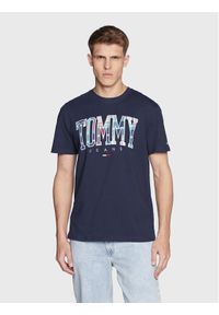 Tommy Jeans T-Shirt Classic Tartan DM0DM15666 Granatowy Classic Fit. Kolor: niebieski. Materiał: bawełna