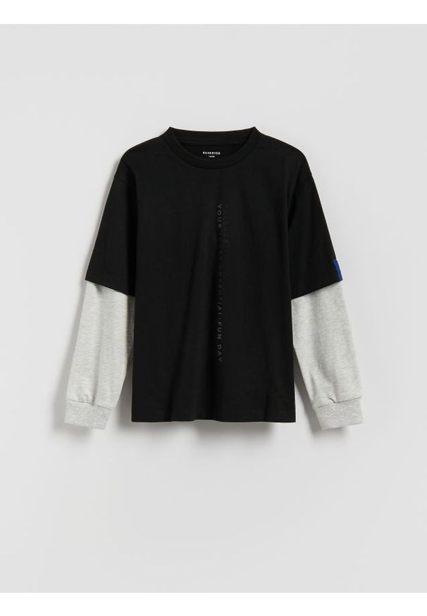 Reserved - Bawełniany longsleeve - czarny. Kolor: czarny. Materiał: bawełna. Długość rękawa: długi rękaw