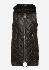 Born2be - Czarna Pikowana Kamizelka z Kapturem i Ozdobną Naszywką Liselilia. Okazja: na co dzień. Typ kołnierza: kaptur. Kolor: czarny. Materiał: jeans. Wzór: aplikacja. Styl: elegancki, casual, sportowy #6