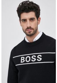 BOSS - Boss Sweter wełniany męski kolor czarny. Okazja: na co dzień. Kolor: czarny. Materiał: wełna. Długość rękawa: długi rękaw. Długość: długie. Styl: casual #4